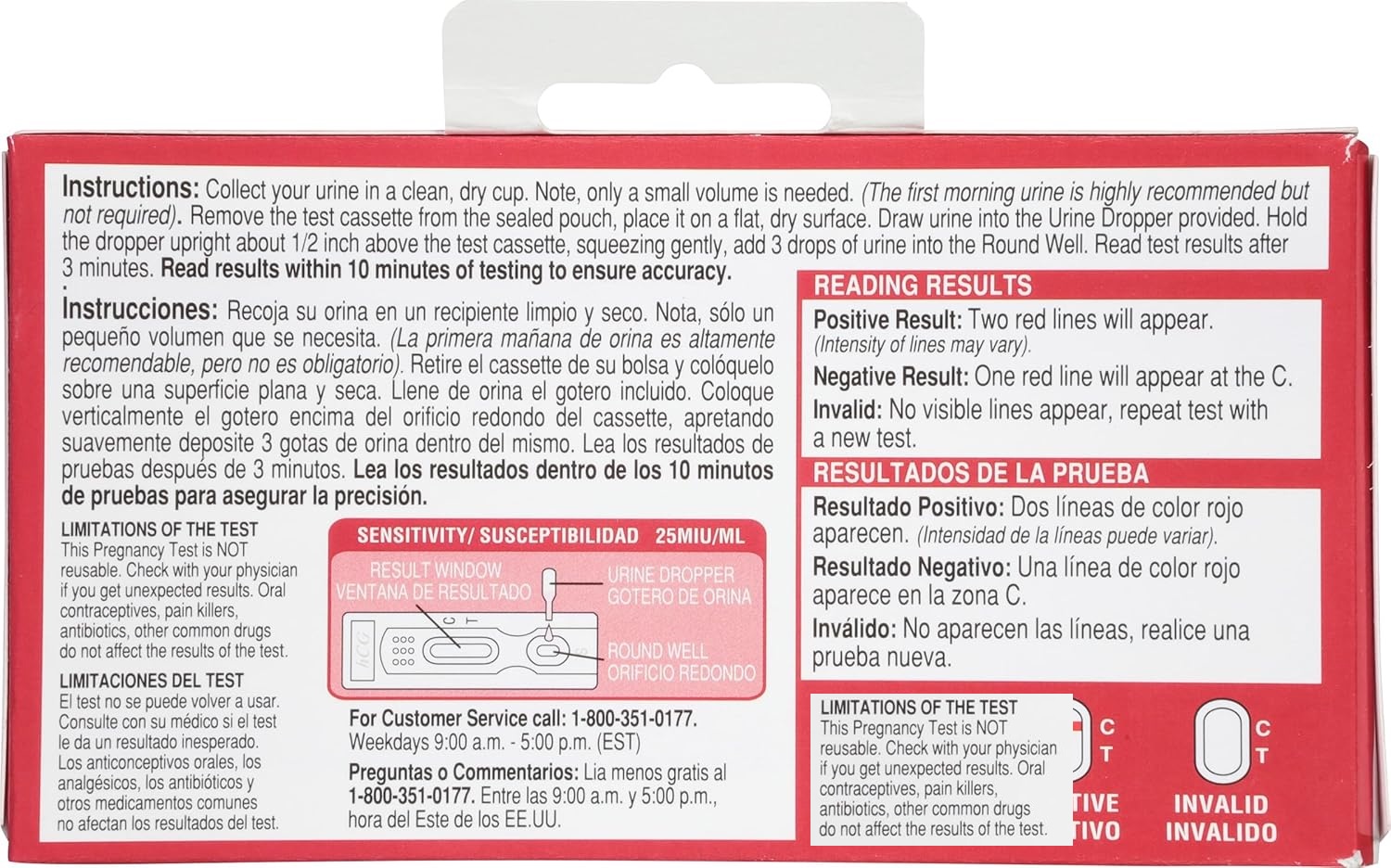 Pregnancy test packaging back